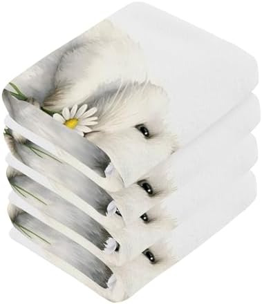 Premium 4-Pack Cotton Face and Hand Towels bunny with daisy design