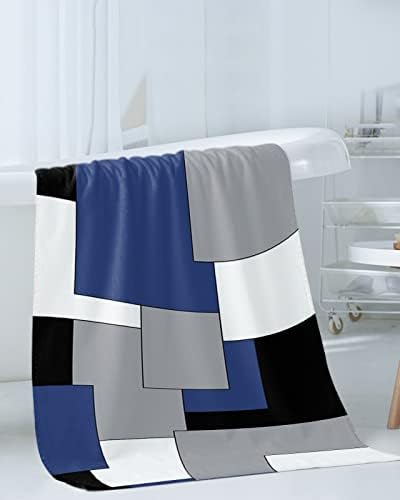 Seven Roses Navy Blue Grey Black Geometric Bath Towels Set
