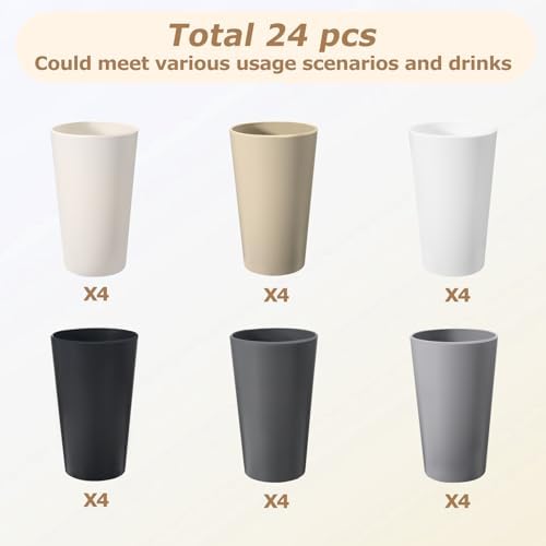 24 Pcs 20 Oz Reusable Plastic Cups Set