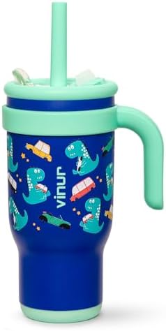 VINUR Kids Tumbler Dinosaur 17 oz Leak Proof with Handle and Straw Lid