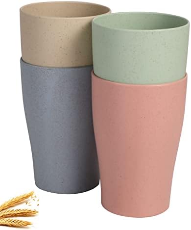 CAMBUY Wheat Straw Reusable Tumbler Set 4Pcs 15OZ