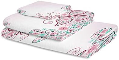 ZOE GARDEN Pink Green Spring Flower Line Bathroom Towel Set 3-PC