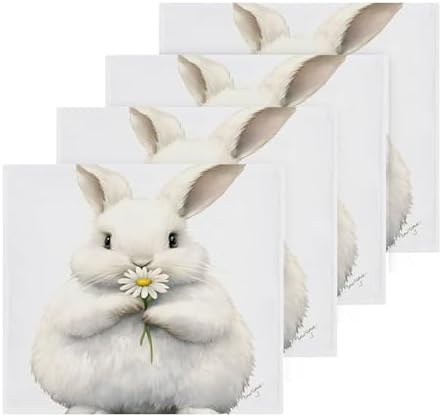 Premium 4-Pack Cotton Face and Hand Towels bunny with daisy design