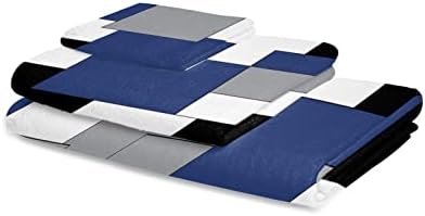 Seven Roses Navy Blue Grey Black Geometric Bath Towels Set