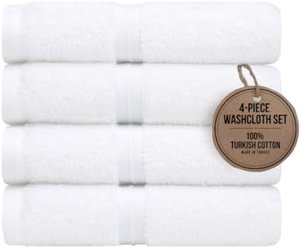 Cotoniche Luxury Extra Soft Washcloths Set of 4 - Hotel Quality 12x12 White