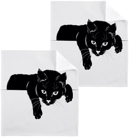Doterii Set of 2 Black Cat Washcloths for Kitchen and Bathroom
