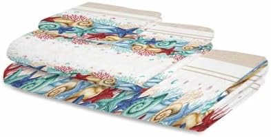 3-Piece Bath Towels Set with Ocean Shell Design