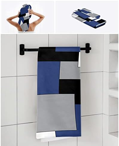 Seven Roses Navy Blue Grey Black Geometric Bath Towels Set