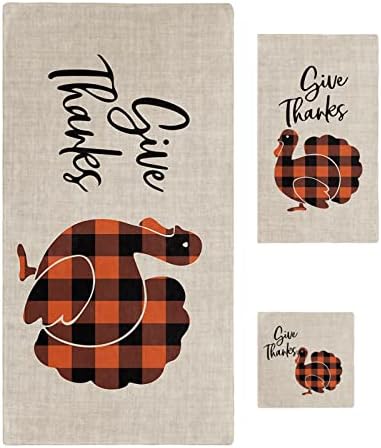 ZOE GARDEN Black Orange Check Turkey Towel Set 3-PC