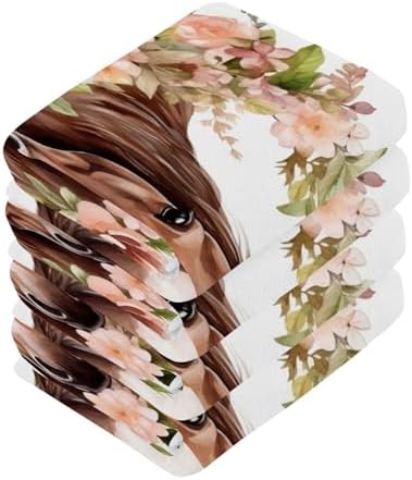 ALAZA Horse with Flowers Washcloths 12x12 2 Pack