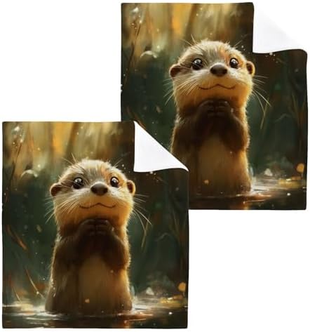 Cute Otter 2-Pack Cotton Washcloths for Nighttime Use