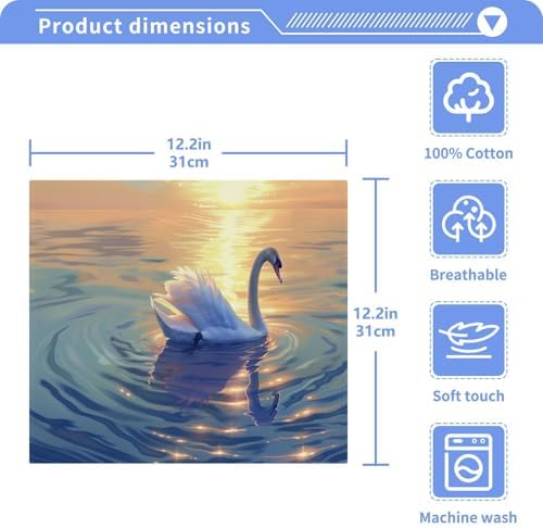ALAZA Swans 2-Pack Soft Cotton Washcloths - 12x12 Quick-Dry Absorbent