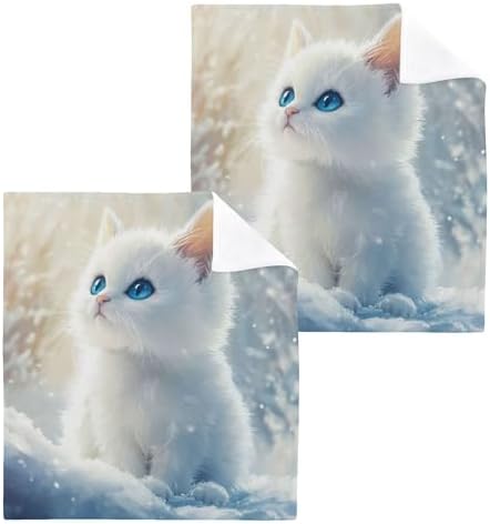 Qilmy Cute Kitten Washcloths Soft Absorbent and Durable for Your Bathroom