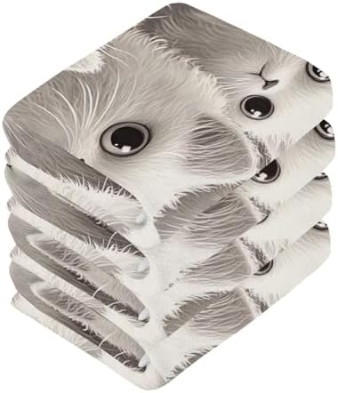2-Pack White Cats Washcloths