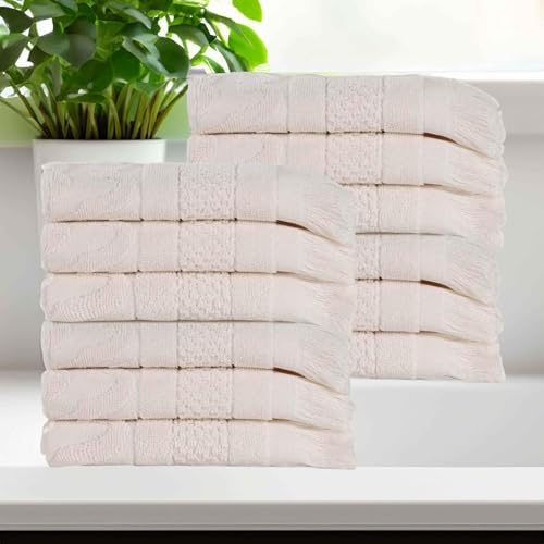 12 Set Cotton Geometric Jacquard Face Towels Eco-Friendly Machine Washable