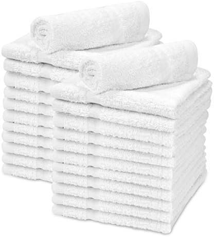 12 Pack White Cotton Washcloths 100 Ring Spun
