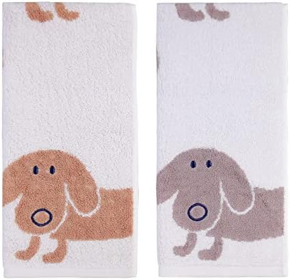 Kissvian 2 Pack Pure Cotton Hand Bath Towel Set with Cartoon Dog Pattern