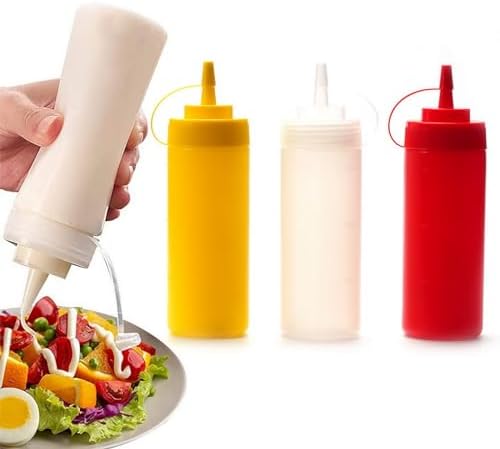 3-PIECE REusable SQUEEZE BOTTLES LEAK-PROOF MEASURING CAPS FOOD-GRADE KITCHEN ESSENTIALS