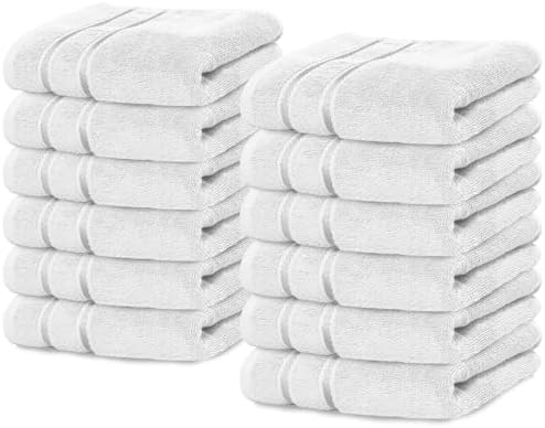 Luxury Wash Cloths 12 Pack Soft Absorbent 13x13 Inch - White
