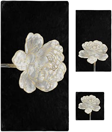 Abstract White Floral Towel Set for BathroomKitchen and More