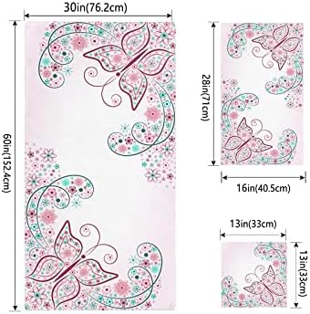 ZOE GARDEN Pink Green Spring Flower Line Bathroom Towel Set 3-PC