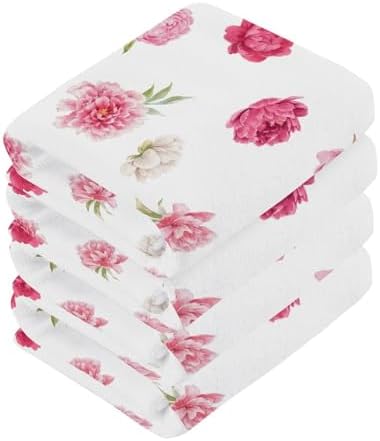 Relaxing Pink Floral Washcloths Soft Absorbent 12x12 2-Pack