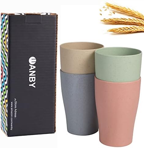 CAMBUY Wheat Straw Reusable Tumbler Set 4Pcs 15OZ