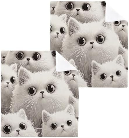 2-Pack White Cats Washcloths