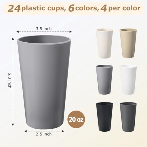 24 Pcs 20 Oz Reusable Plastic Cups Set