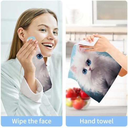 Kigai Cute Cat Washcloths Soft Quick-Dry Premium Face Towels