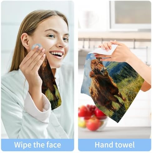 Highland Cow Washcloth Set Soft 12x12 Reusable Bath Towels for Home Travel