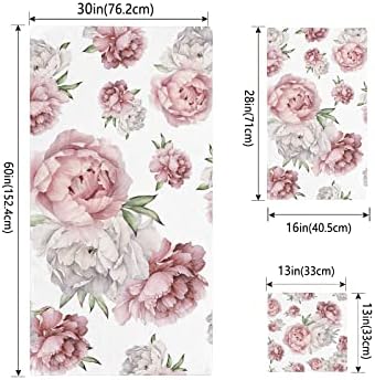 Shine-Home Red White Pink Floral Towel Set for Bathroom