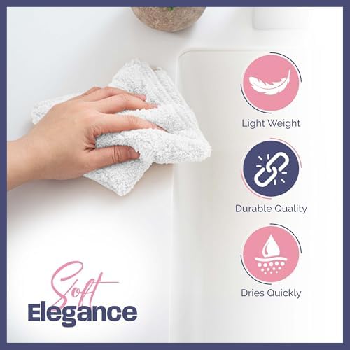 12x12 Inches White Wash Cloths 12 Pack Face and Body Towels