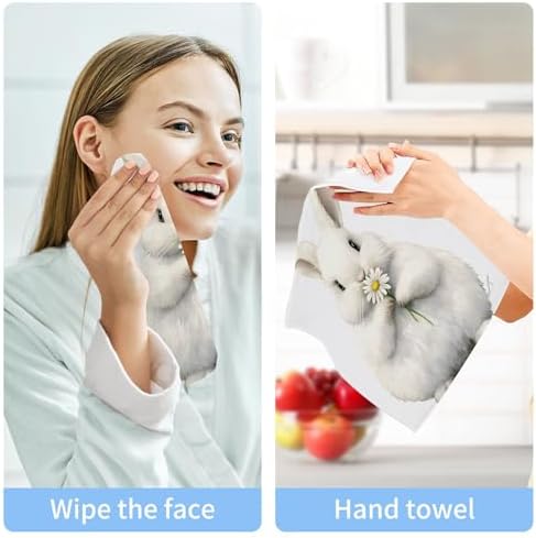Premium 4-Pack Cotton Face and Hand Towels bunny with daisy design