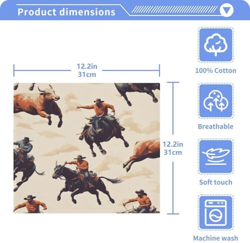 Kigai Cowboys Rodeo Face Towels Soft Absorbent 12x12