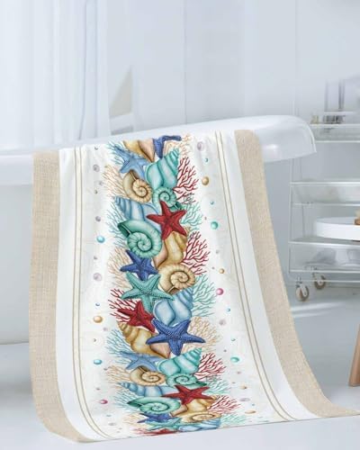 3-Piece Bath Towels Set with Ocean Shell Design