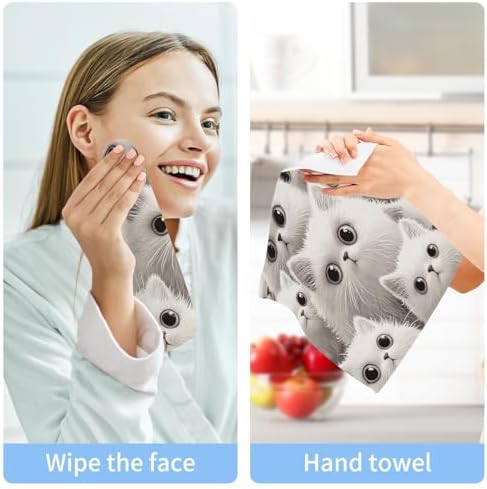 2-Pack White Cats Washcloths