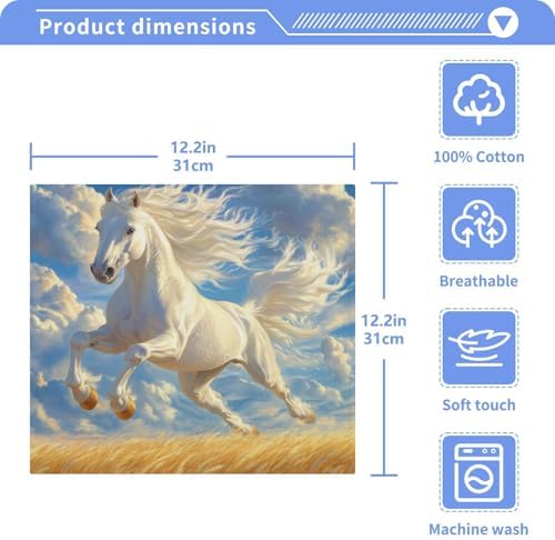2-Pack White Horse Gallops Washcloths Soft Absorbent Face Hand Towels