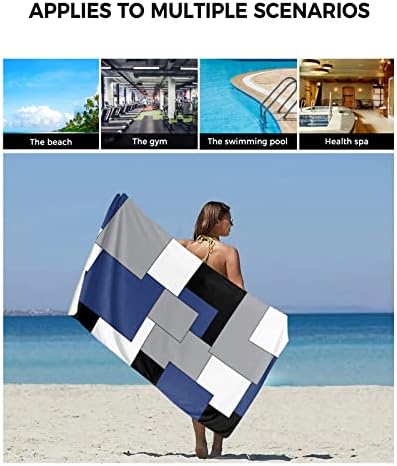 Seven Roses Navy Blue Grey Black Geometric Bath Towels Set