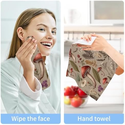 Kigai Mushroom Brown Washcloths 2 Pack 12x12 Inch Soft Cotton Towel