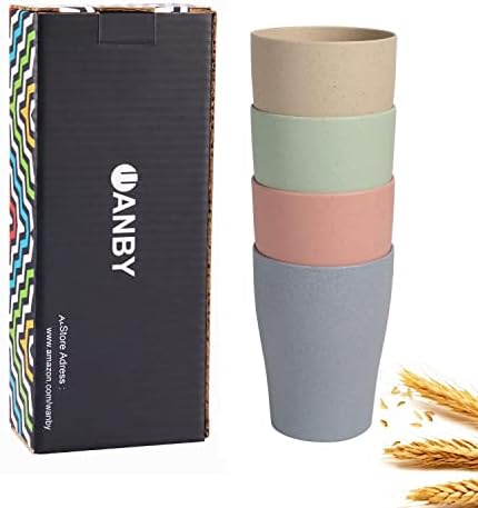 CAMBUY Wheat Straw Reusable Tumbler Set 4Pcs 15OZ
