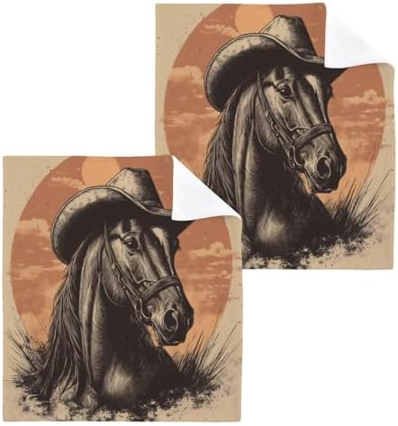 2-Pack Horse in Cowboy Hat Washcloths for Bathroom