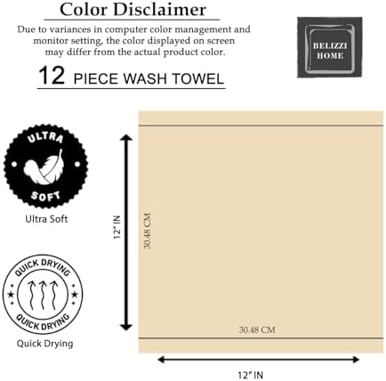 Belizzi Home Ultra Soft Cotton Washcloths 12 Pack 12x12 Inch Charcoal Grey