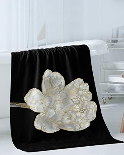 Abstract White Floral Towel Set for BathroomKitchen and More