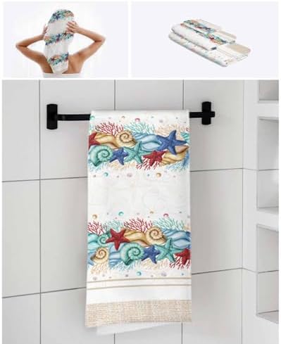 3-Piece Bath Towels Set with Ocean Shell Design