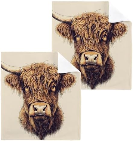 WELLDAY Highland Cattle Washcloths 2 Pack 12x12 Inches