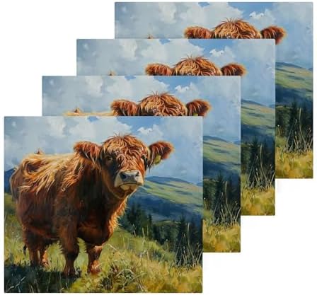 Highland Cow Washcloth Set Soft 12x12 Reusable Bath Towels for Home Travel