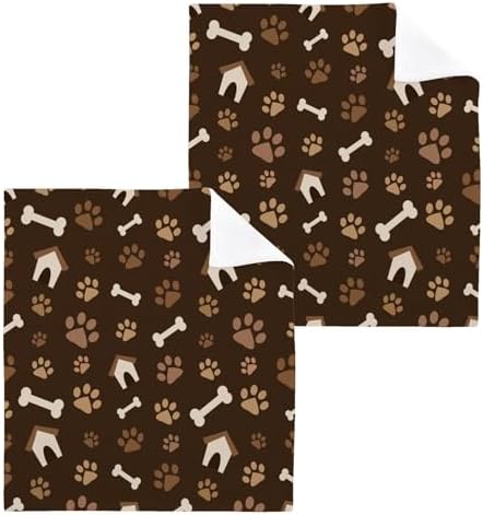 ALAZA Brown Footprints and Bones Washcloths Set 2 Pack