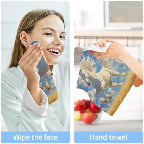 2-Pack White Horse Gallops Washcloths Soft Absorbent Face Hand Towels
