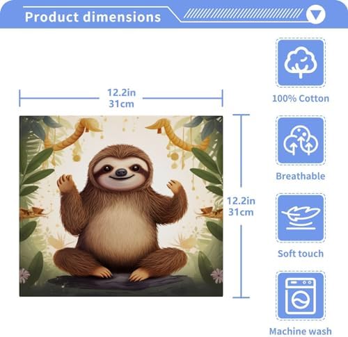 Xigua Cute Sloth Washcloths - Soft Absorbent 12x12 inch Pack